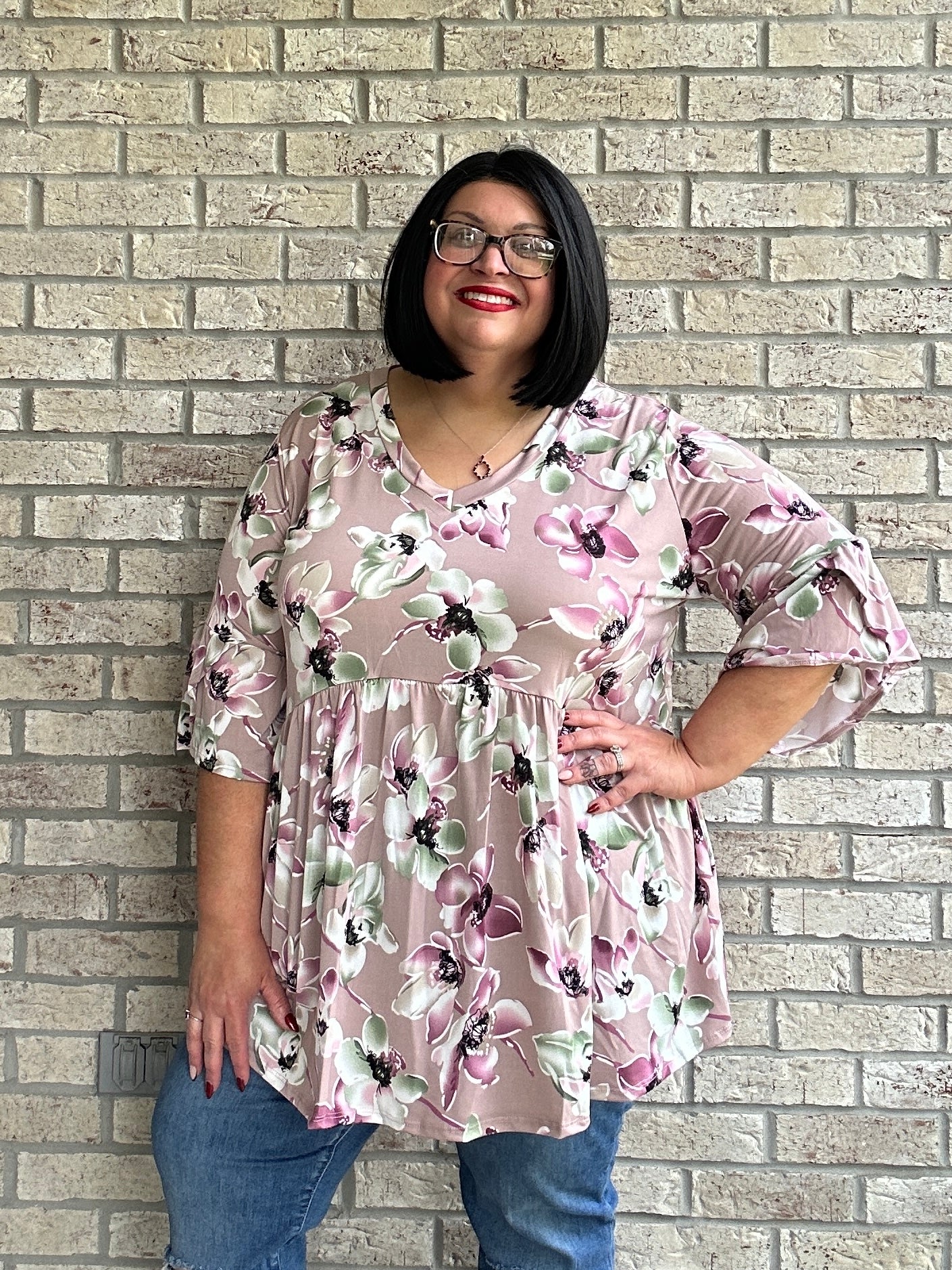 Top babydoll floral malva Kayla