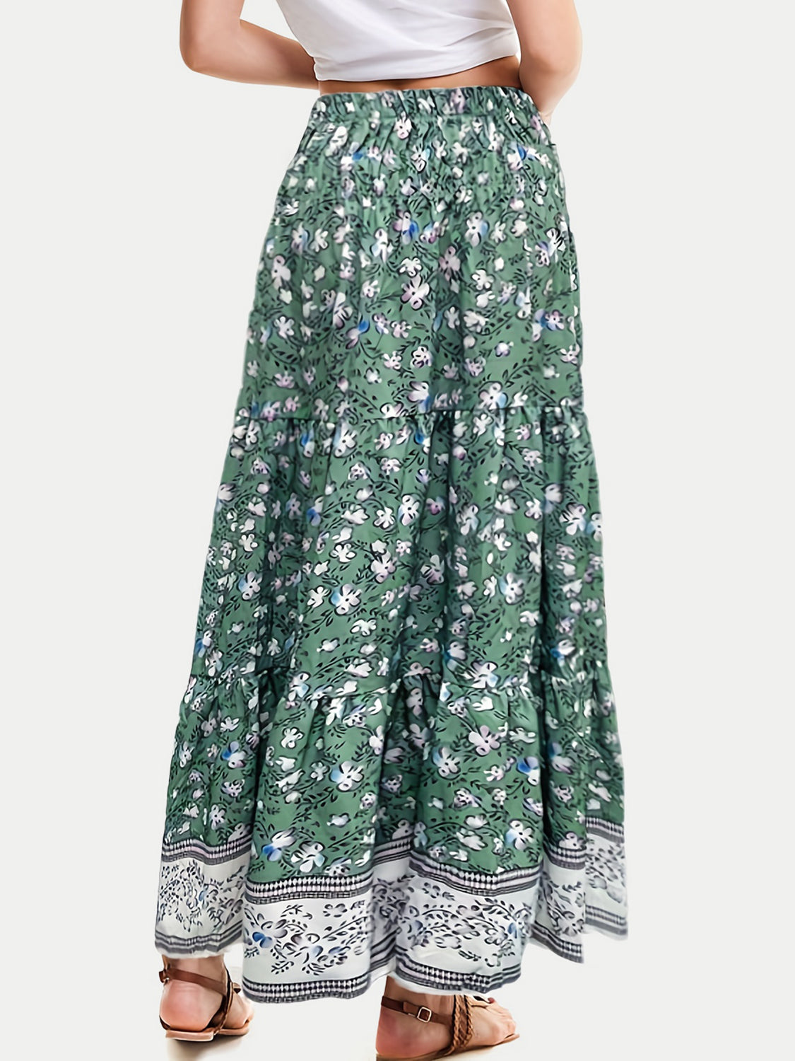Tiered Printed Elastic Waist Skirt