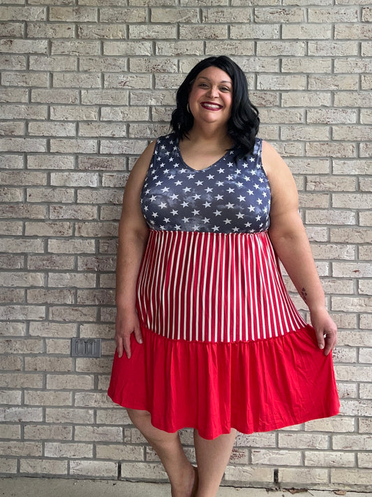 Heimish Full Size US Flag Theme Contrast Tank Dress