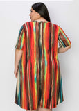 Carla red print short sleeve dress with pockets