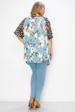 Giselle print contrast sleeves tunic top