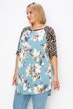 Giselle print contrast sleeves tunic top