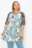 Giselle print contrast sleeves tunic top