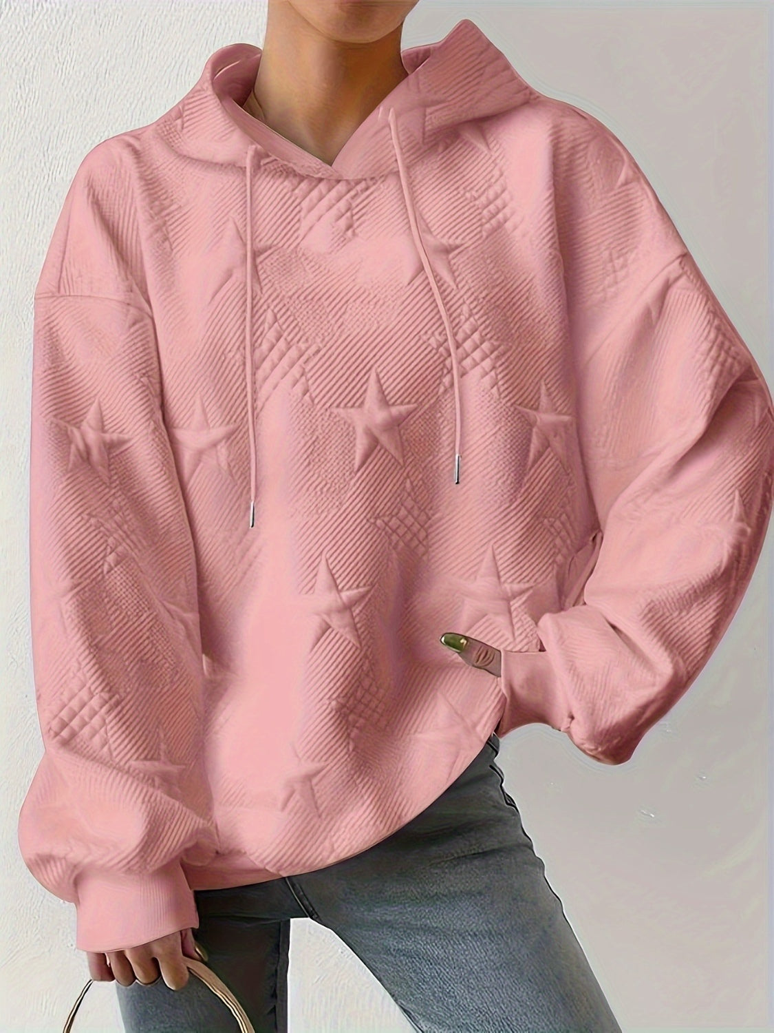 Star Texture Long Sleeve Drawstring Hoodie