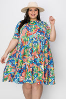 Diana SHORT SLEEVES PRINT TIERED RUFFLE DRESS