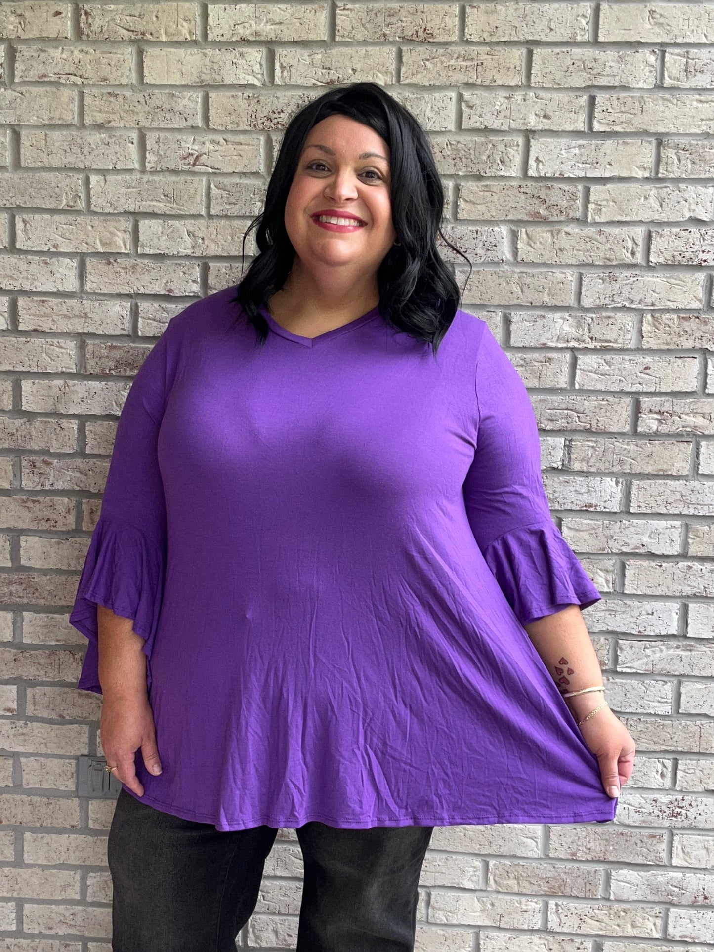 Kaylin purple ruffle sleeve top