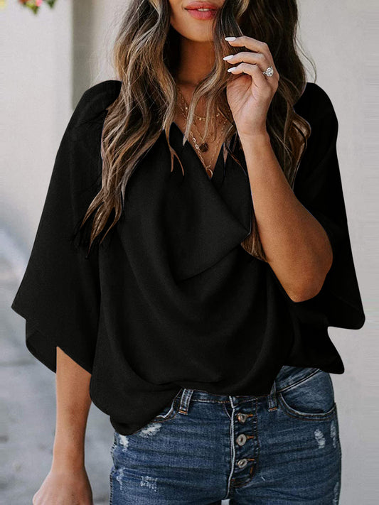 Cowl Neck Three-Quarter Sleeve Blouse