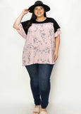 Brooke black pink floral ruffle sleeve top