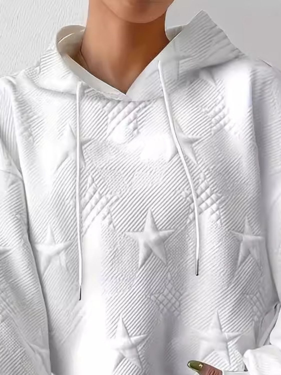 Star Texture Long Sleeve Drawstring Hoodie