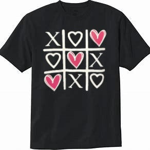 Tic tac toe hearts graphic tee shirt