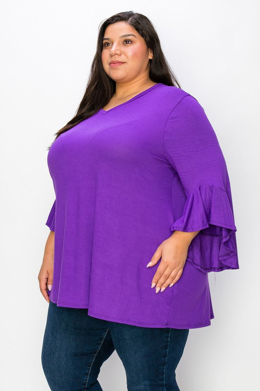 Kaylin purple ruffle sleeve top