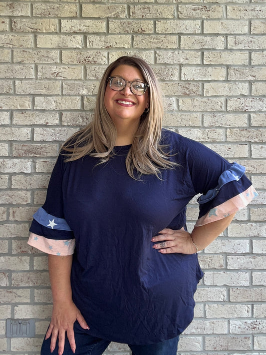 Isabella navy stars ruffle sleeve top 23