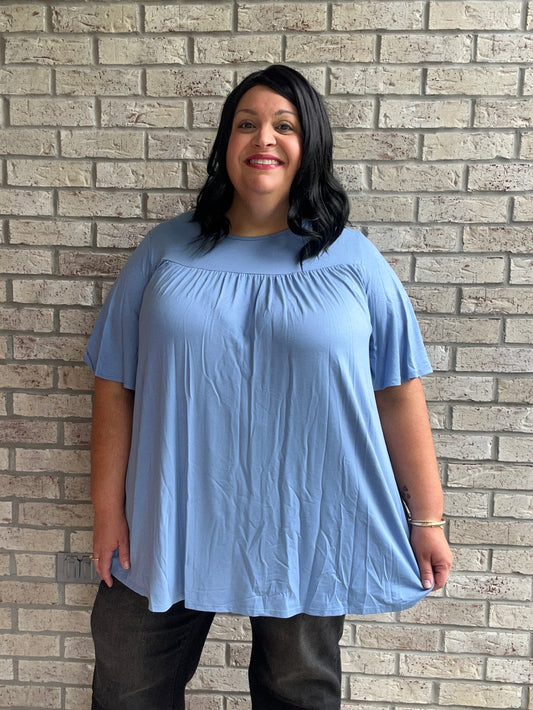 Brooke blue ruffle sleeve top