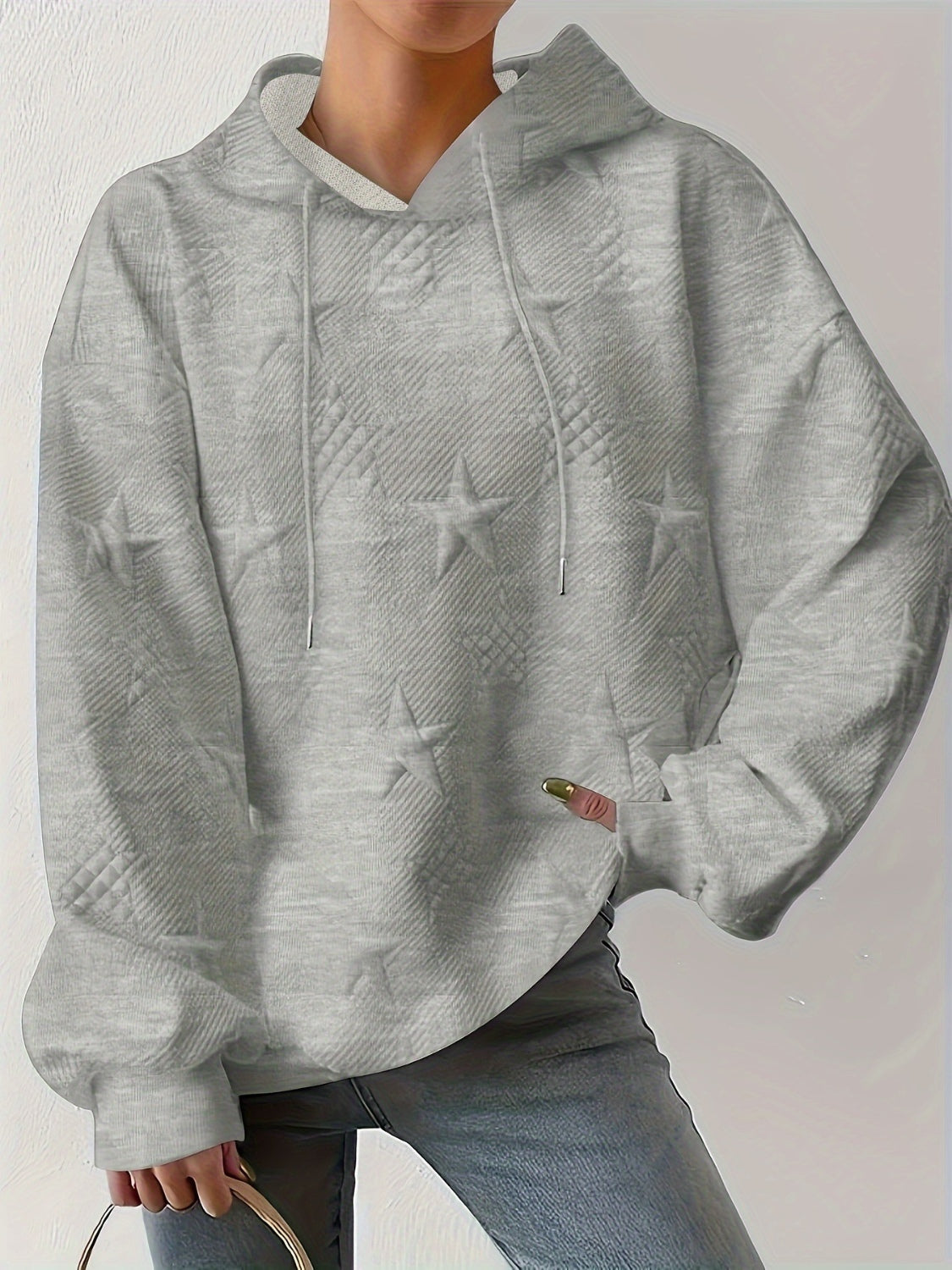 Star Texture Long Sleeve Drawstring Hoodie