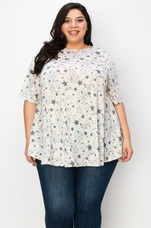 Madelynn Ivory star print swing top