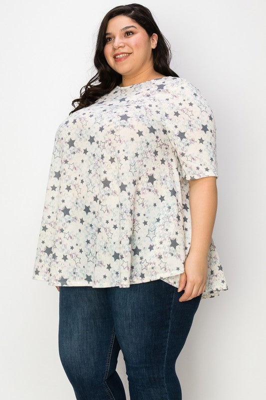 Madelynn Ivory star print swing top