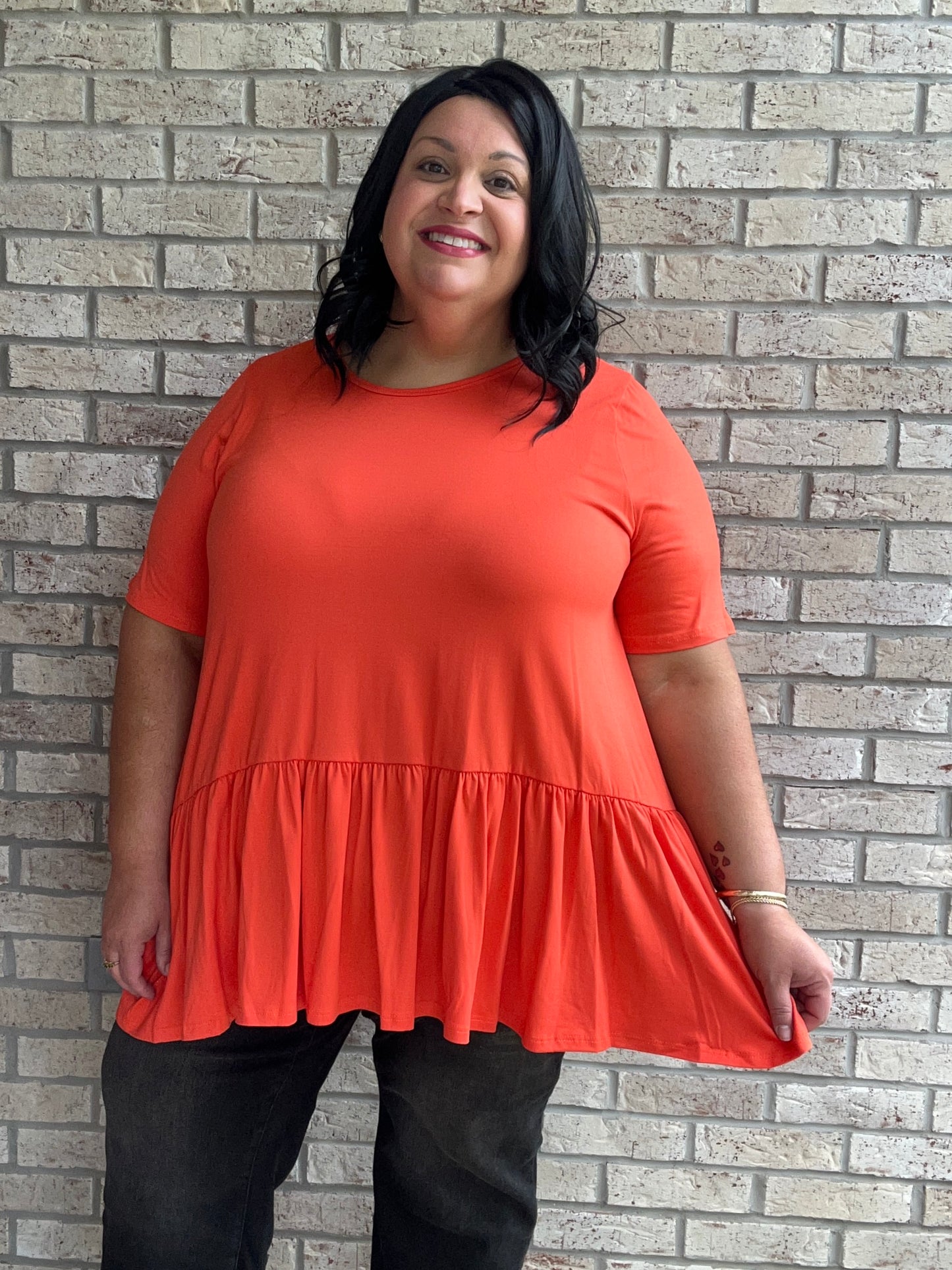 Mya orange short sleeve babydoll top