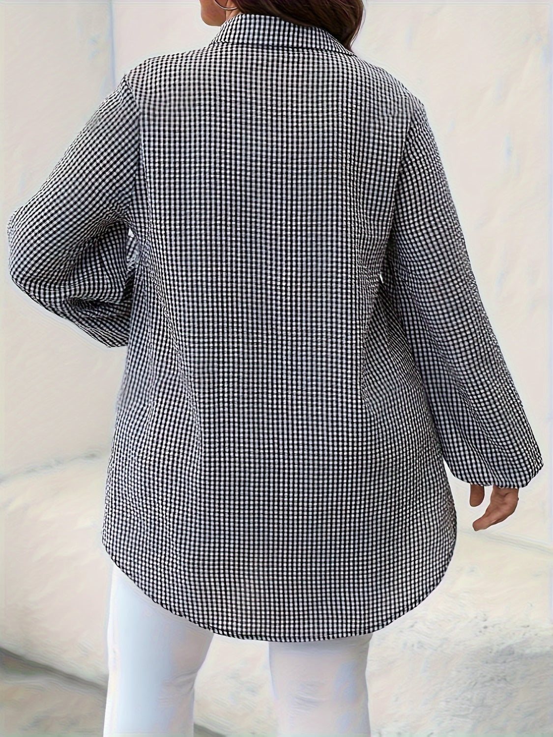 Plaid Collared Neck Long Sleeve Shirt