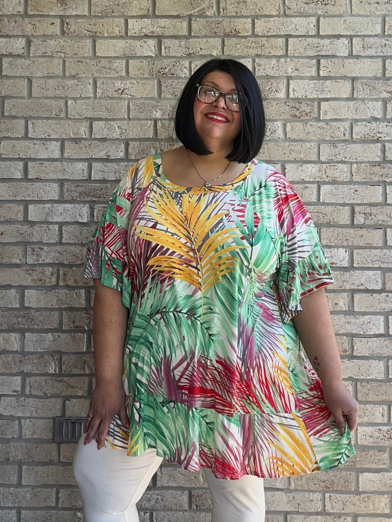 Tonya multicolored print ruffle bottom top