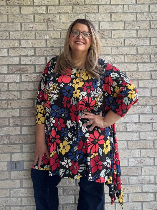 Mary multicolored floral floral shark bite hem top 1