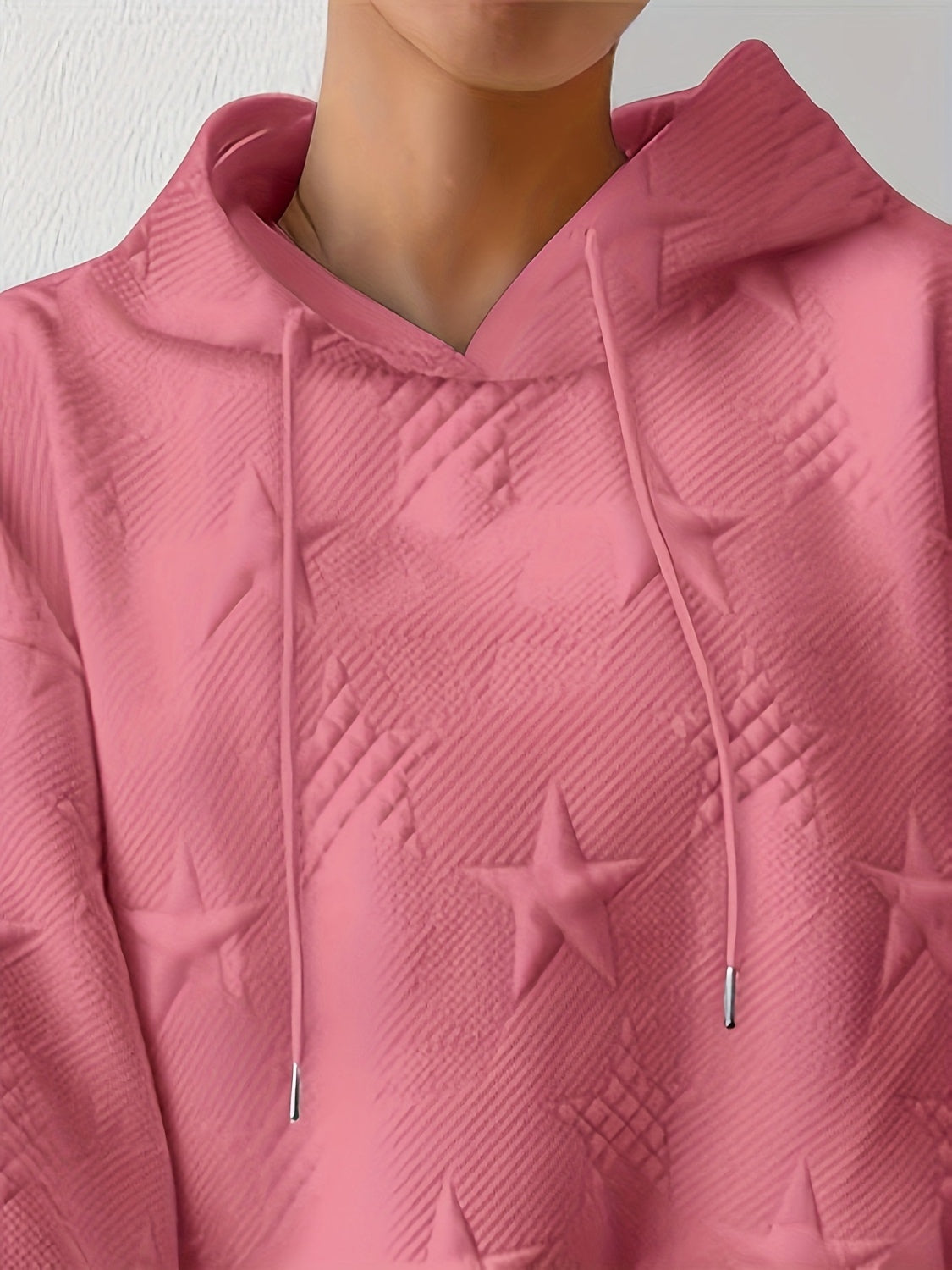 Star Texture Long Sleeve Drawstring Hoodie