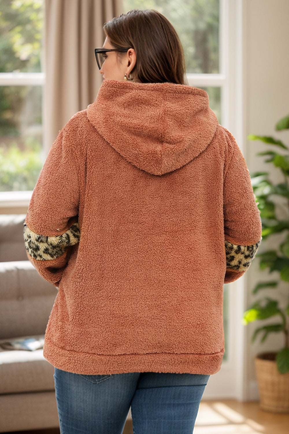 Leopard Kangaroo Pocket Long Sleeve Hoodie