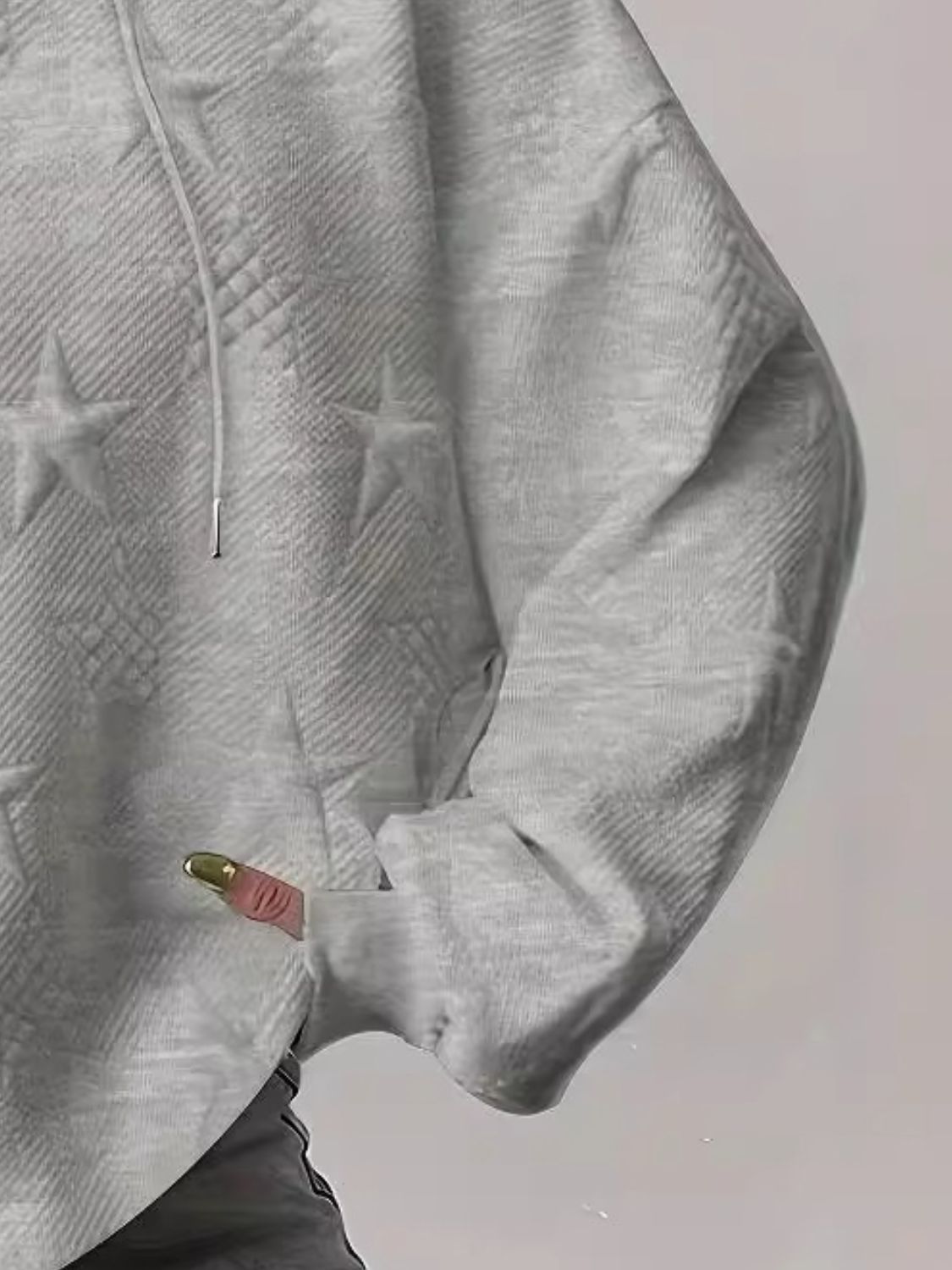 Star Texture Long Sleeve Drawstring Hoodie