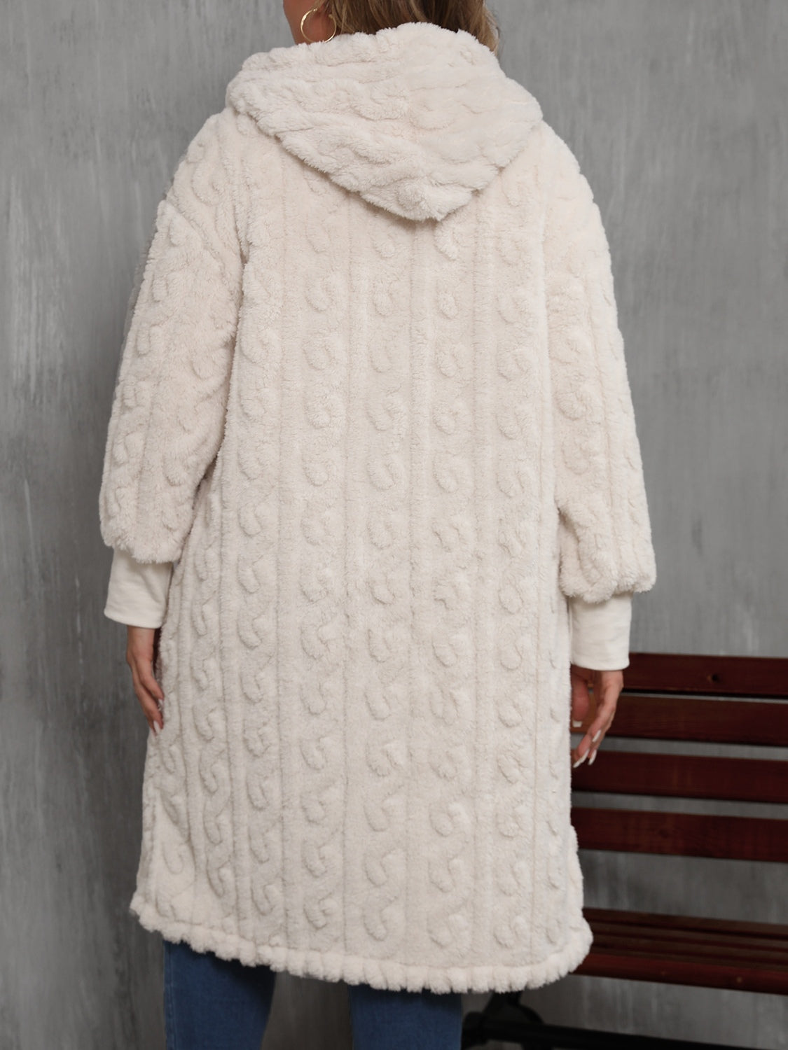 Open Front Hooded Plush Coat