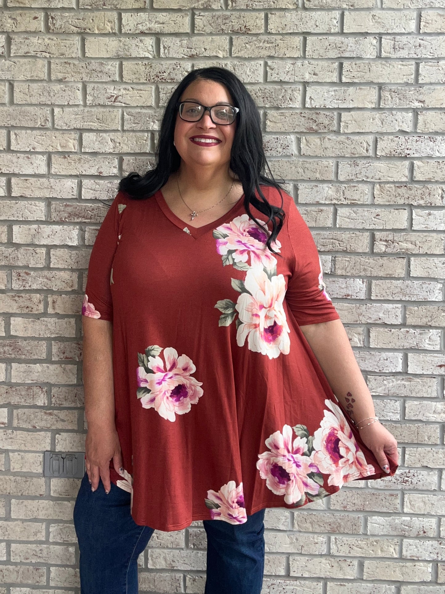 Claudia brick floral print swing top