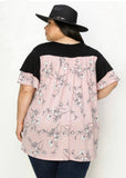 Brooke black pink floral ruffle sleeve top