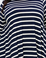Alisha navy white striped swing top with 3/4 sleeves