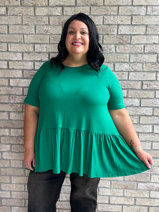 Mya green short sleeve babydoll top