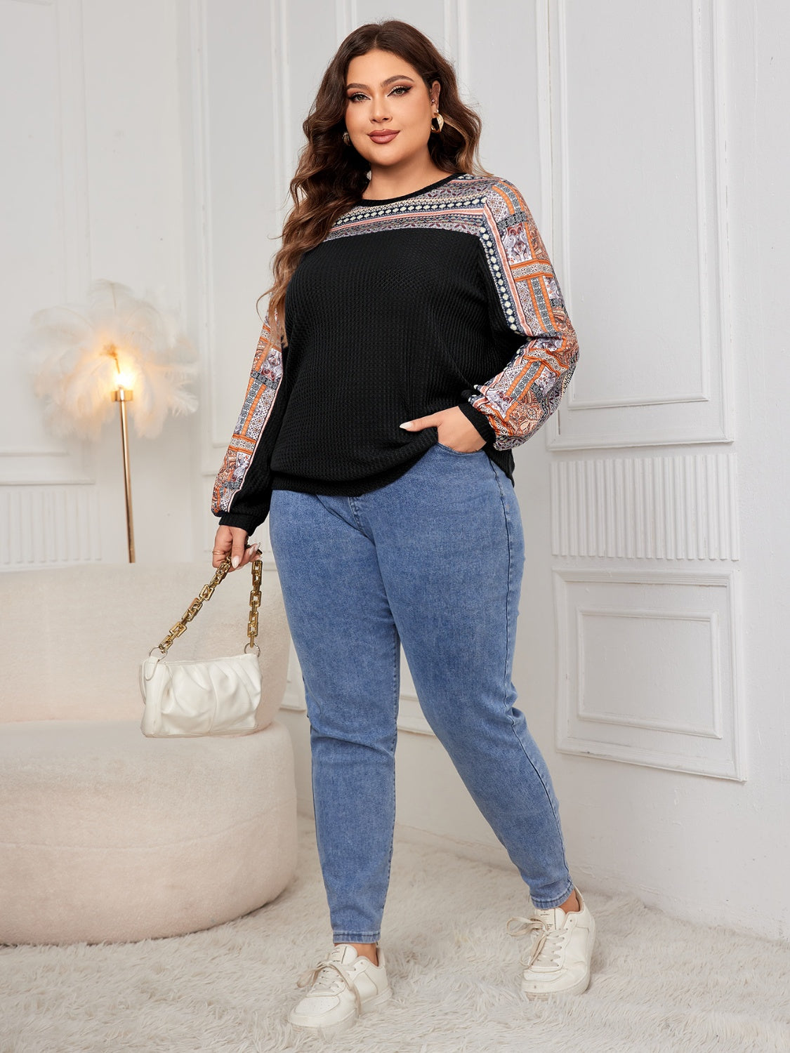 Plus Size Printed Long Sleeve Sweatshirt