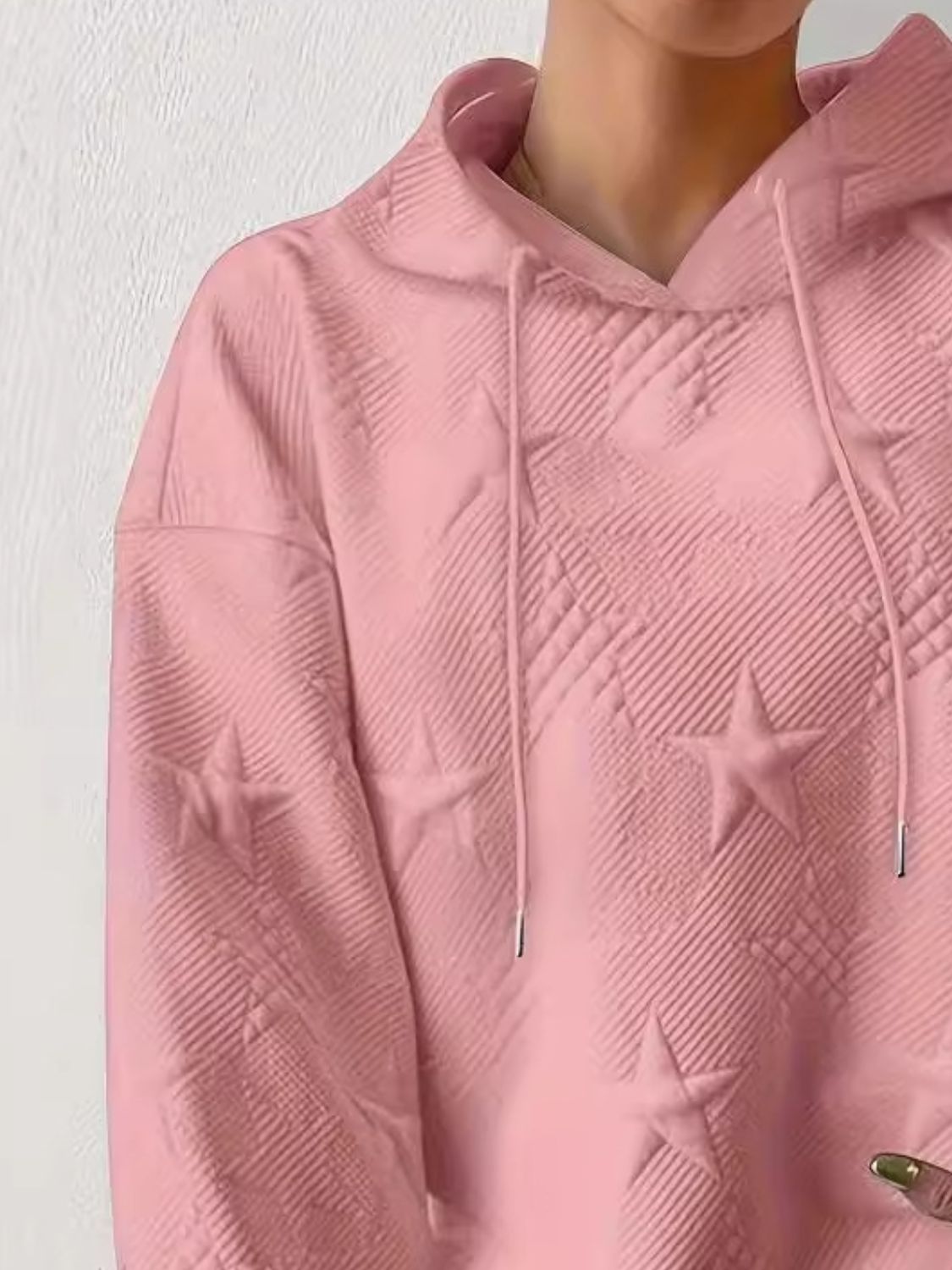 Star Texture Long Sleeve Drawstring Hoodie