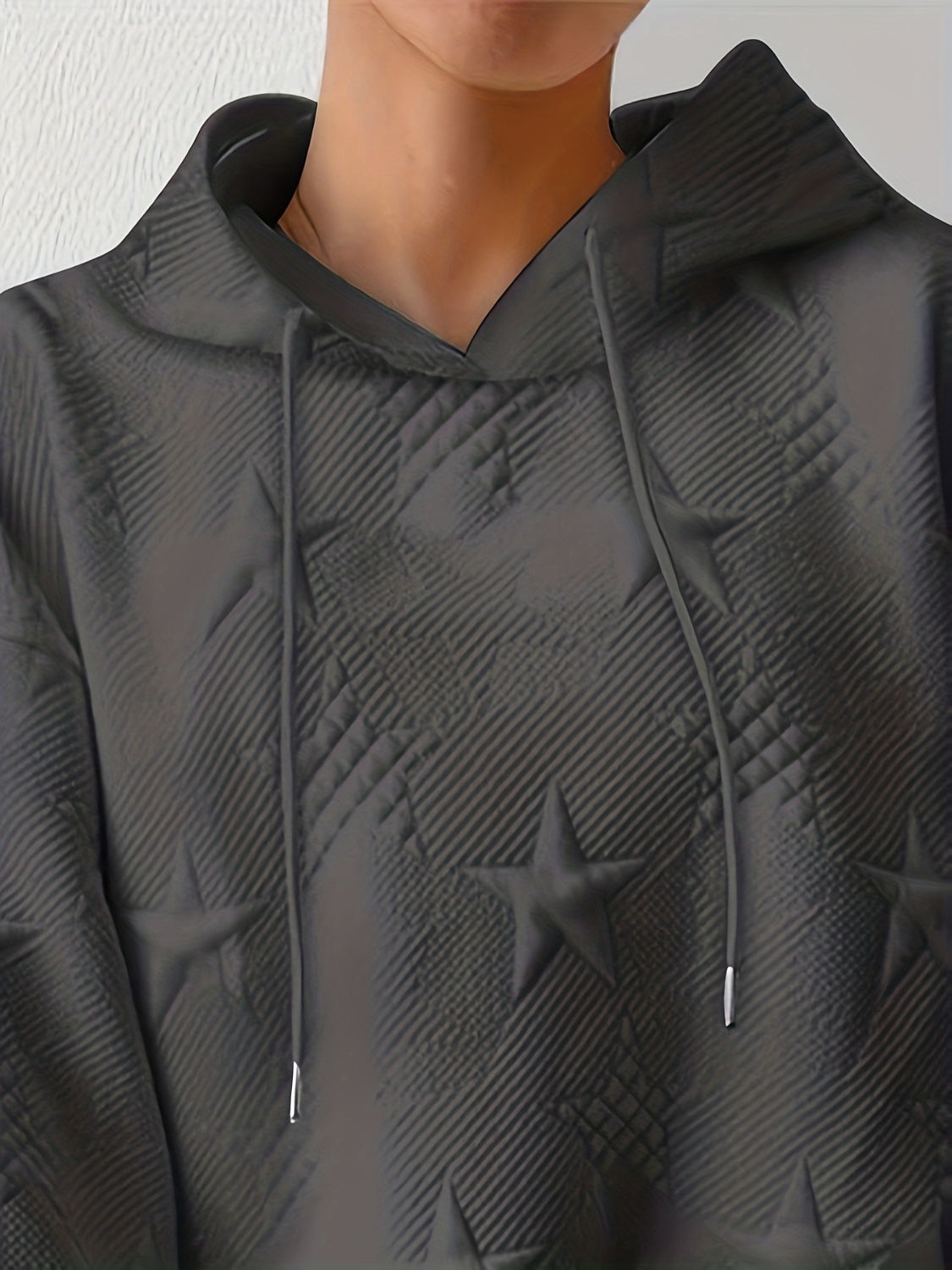 Star Texture Long Sleeve Drawstring Hoodie