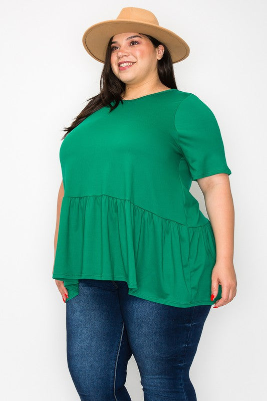 Mya green short sleeve babydoll top