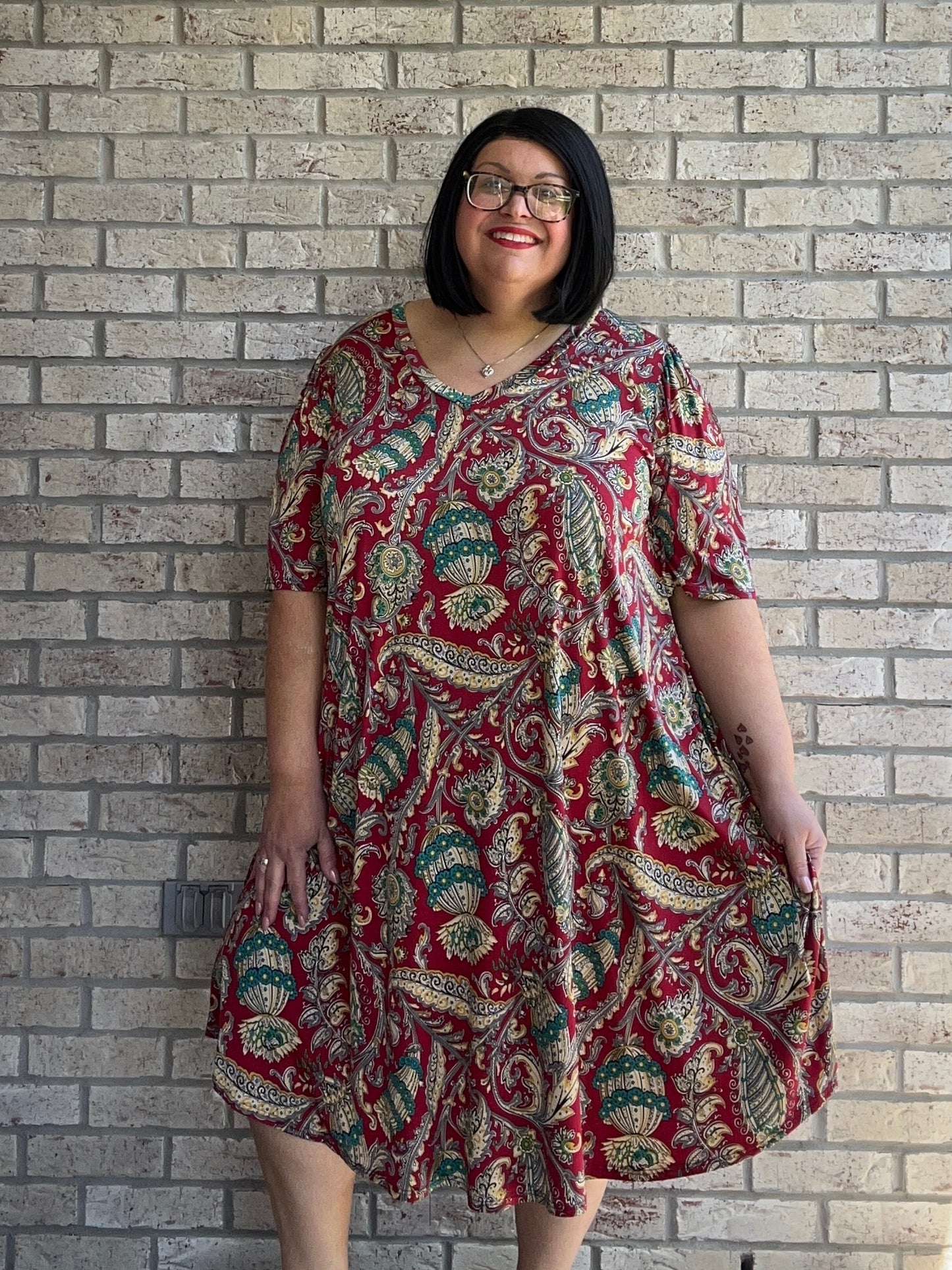 Eva burgundy print wide sleeve dress