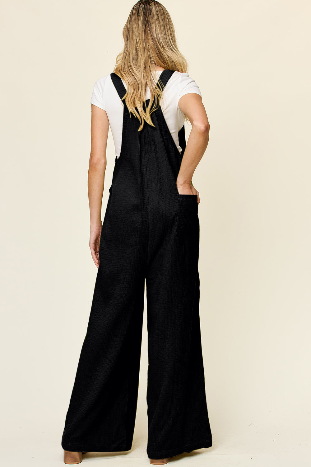 Double Take Texture Wide Strap Wide Leg Overall