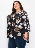 Kaylin black floral ruffle sleeve top