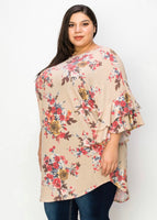 Erica tan floral ruffle sleeve top