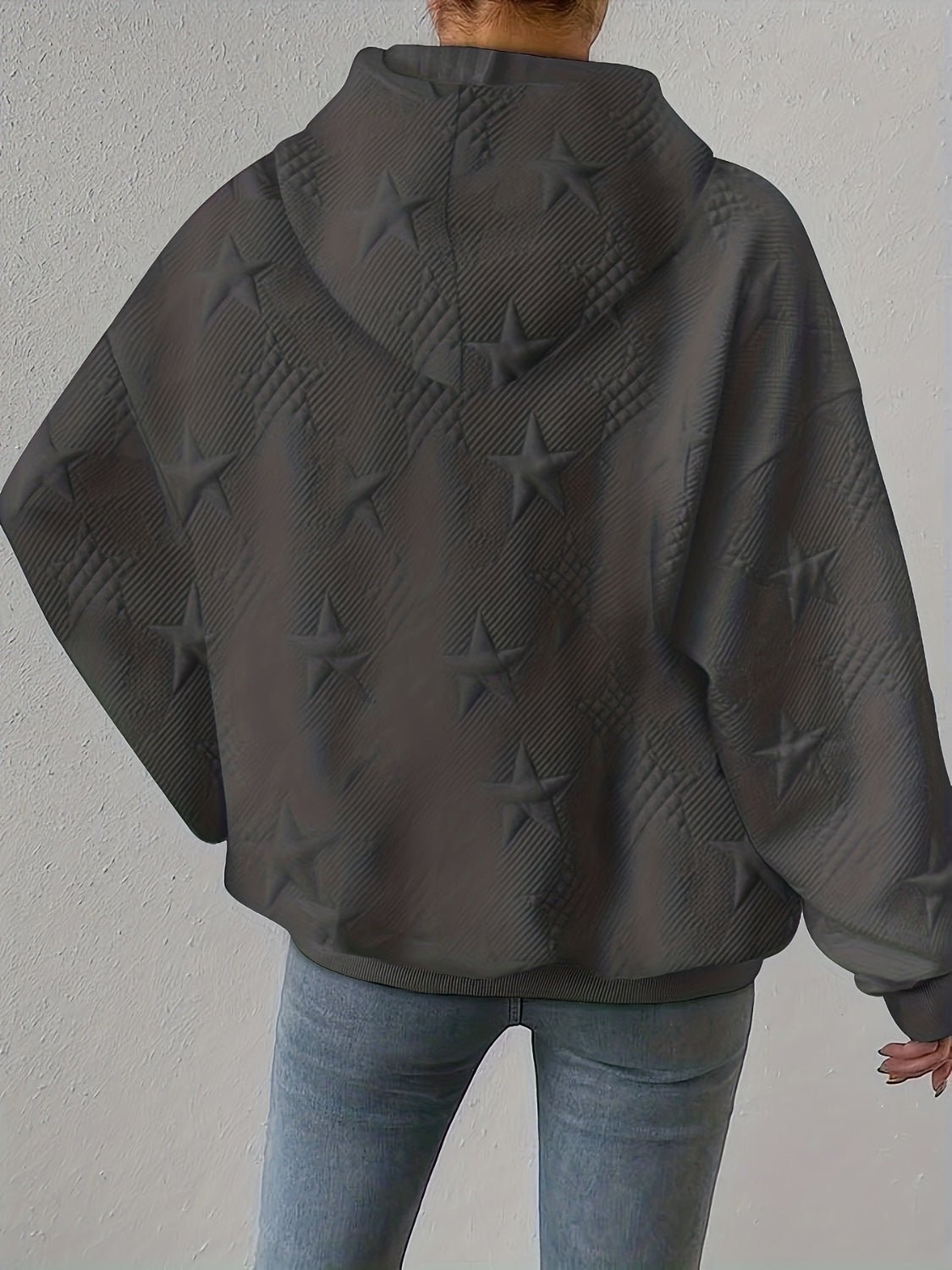 Star Texture Long Sleeve Drawstring Hoodie