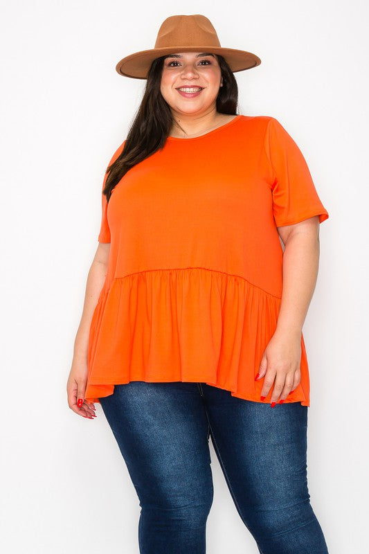 Mya orange short sleeve babydoll top