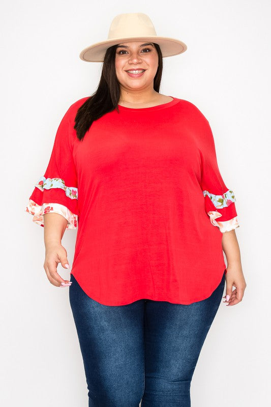 Nicole red ruffle sleeve top