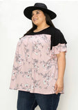 Brooke black pink floral ruffle sleeve top