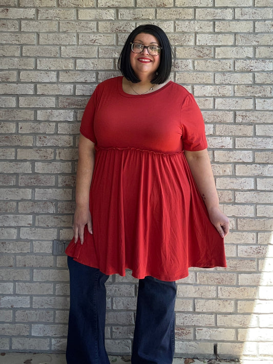 Joellene rust short sleeve babydoll top