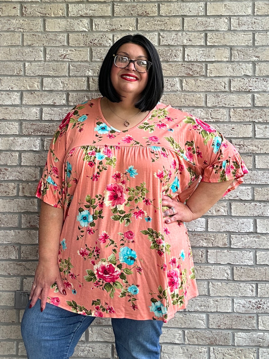 Becky coral floral top