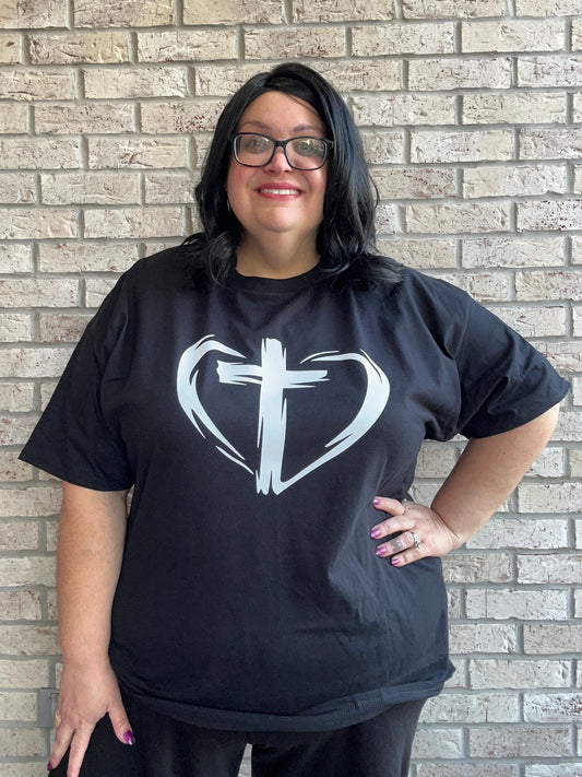 Heart cross graphic tee shirt