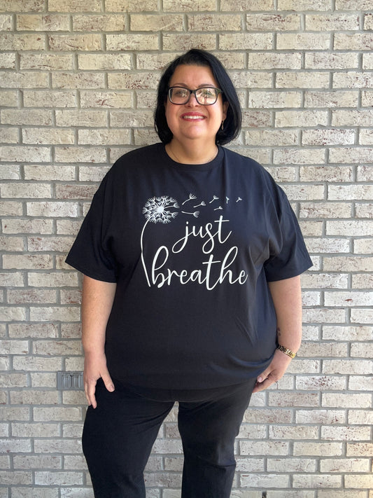 Just breathe graphic tee shirt