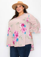 Kaylin pink floral ruffle sleeve top