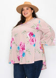 Kaylin pink floral ruffle sleeve top